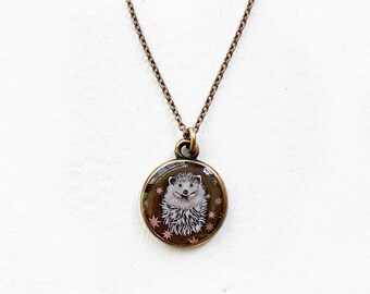 Bronze Hedgehog Necklace, Hedgehog Art, Hedgehog Jewelry, Cute Neckace, Animal Neckalce