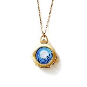 Moon Locket, Moon Necklace, Luna, Blue Moon