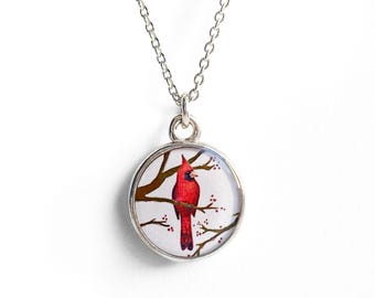 Vsoruln Collana in argento Sterling 925 con cardinale rosso