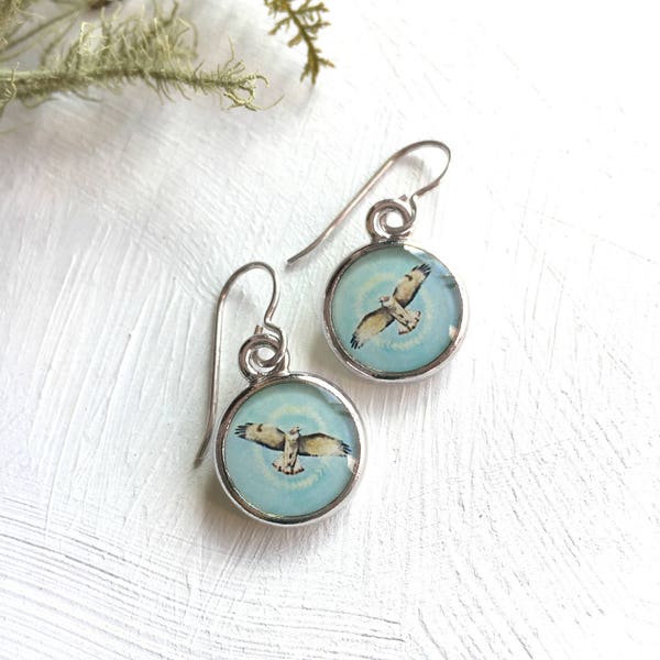 Silver Hawk Earrings, Red Tailed Hawk, Hawk Jewelry, Flying Hawk