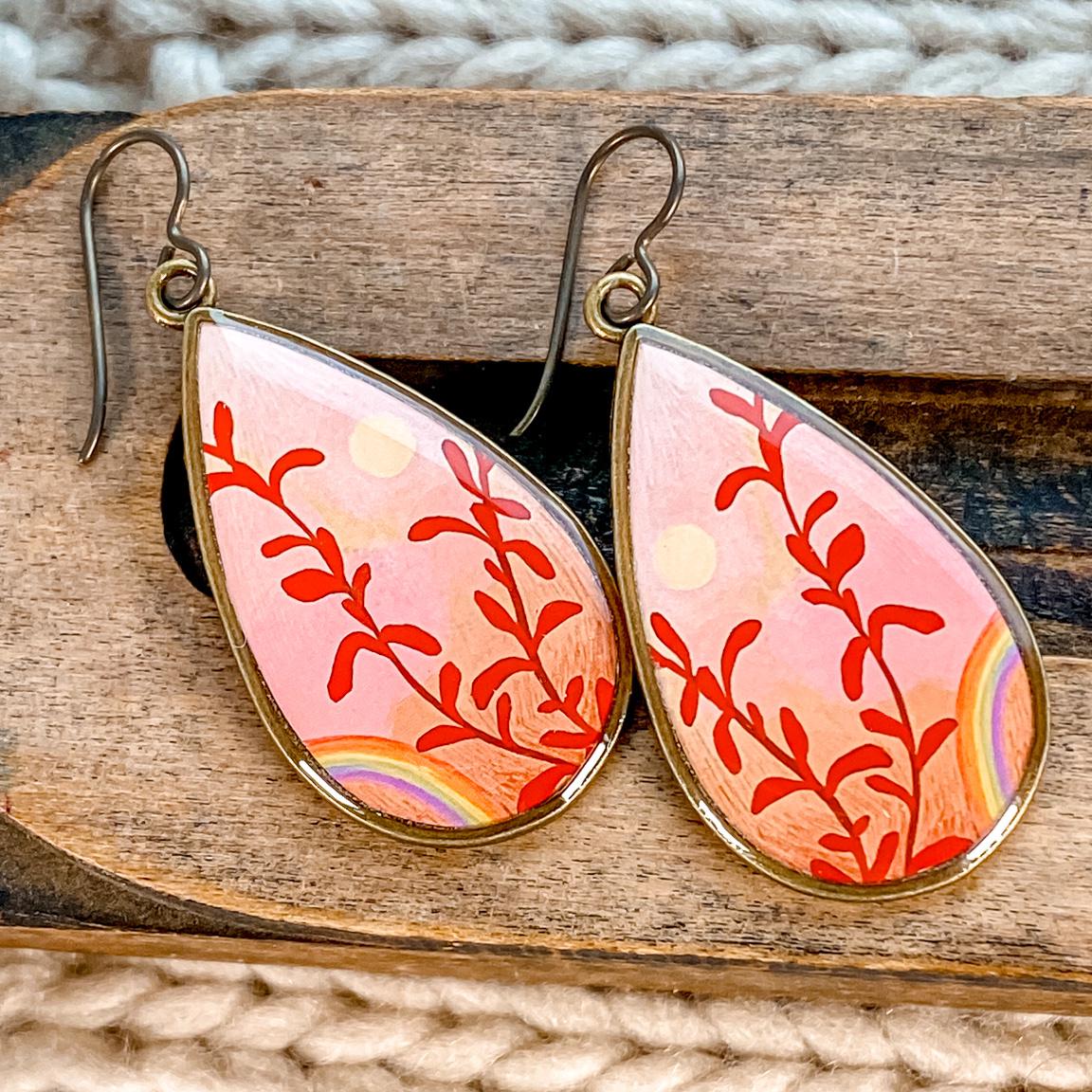 Boucles D'oreilles Crochets Ovales – Goutte Vigne Bronze – Bijoux Femme – Neuf étiquettes