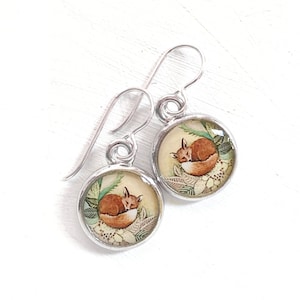 Red Fox Earrings, Sterling Silver, Woodland Animal Jewelry