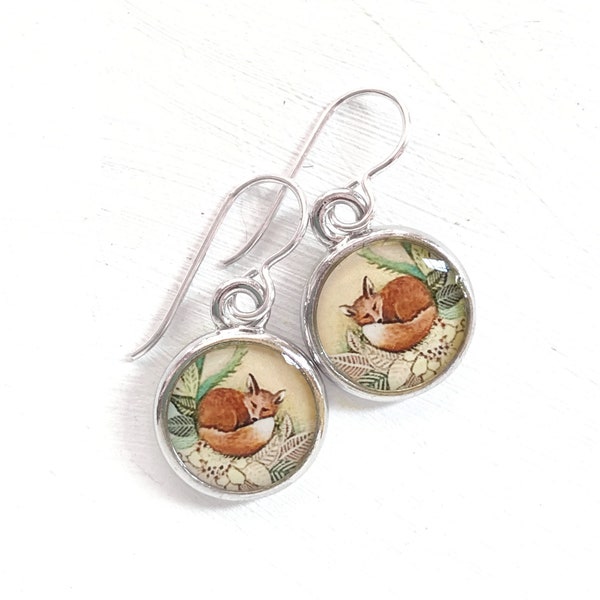 Woodland Animal, Red Fox Jewelry, Fox Earrings, Jewelry made from Original Art, Animal Earrings, Art Jewelry