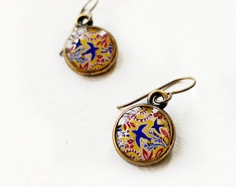 Joyful Flight Earrings, Bronze Mustard Yellow, Goldenrod Colorful Jewelry, Handmade Art Jewelry
