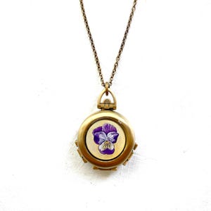Pansy Locket, Pansy Flower, Pansy Neckalce, Purple Flower, Flower Locket