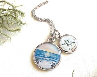 Beach Necklace, Ocean Jewelry, Sand Dollar Necklace, Art Jewelry, Ocean Necklace