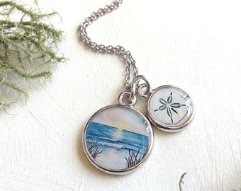 Beach Necklace, Ocean Jewelry, Sand Dollar Necklace, Art Jewelry, Ocean Necklace