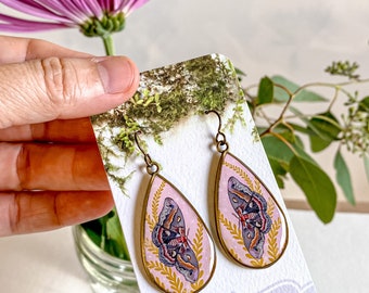 Moth Earrings, Moth Teardrop Earrings, Pink Earrings