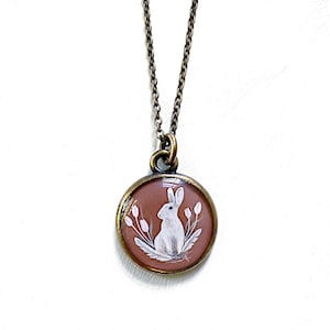 Bunny Rabbit Necklace, Illustrated Handmade Art Pendant, Rabbit lover gift, Easter Bunny necklace