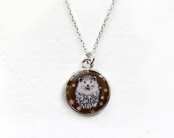 Silver Hedgehog Necklace, Hedgehog Jewelry, Hedgehog, Cute Hedgehog