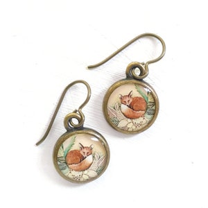Fox Dangle Earrings: Original Art, Hypoallergenic Niobium