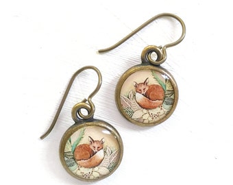 Boucles d’oreilles mignonnes, Boucles d’oreilles d’art originales, Boucles d’oreilles Fox, Bijoux Red Fox, Bijoux d’art portables, Boucles d’oreilles en argent