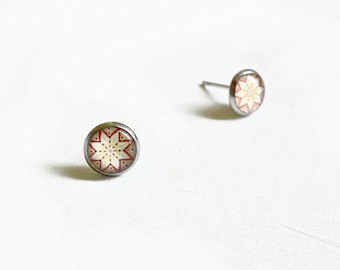 Quilt Star Studs, Handmade Art Earrings, Quilting Inspired
