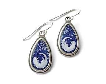 Silver Otter Earrings, Original Art Jewelry, Handmade Animal Earrings