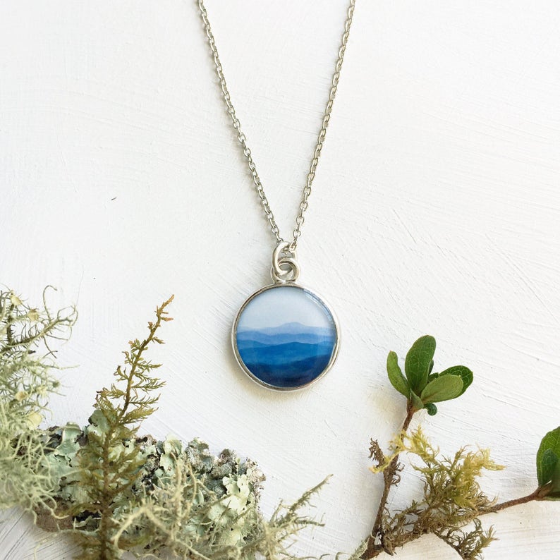 MOUNTAIN NECKLACE The Mountains are Calling and I Must Go Silver Blue Mountain Ridge Jewelry Go Adventure Go Seeking Mountain Love image 1