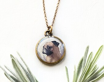 Pug Jewelry, Dog Pendant, Dog Portrait Necklace, Pug Pendant