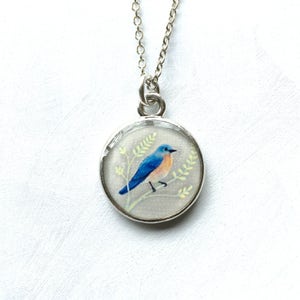 Bluebird Necklace, Bluebird of Happiness, Original Resin Jewelry, Silver Bird Necklace, Blue Bird,  Eastern Bluebird, Bird Jewelry