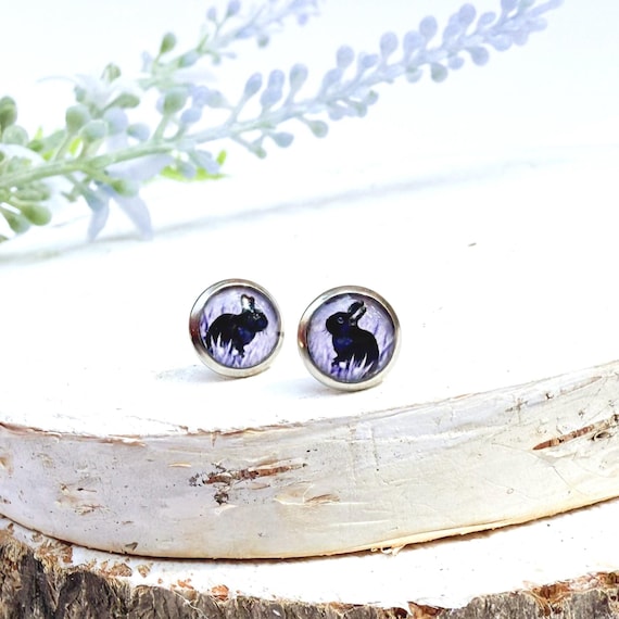 Black Bunny Stud Earrings: Hypoallergenic Stainless Steel Rabbit Posts