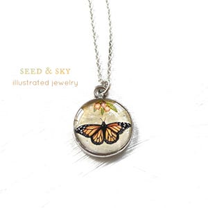 Monarch Butterfly Necklace, Monarch Necklace, Nature Jewelry, Beautiful Silver Nature Necklace, AA Butterfly, Milkweed Flower Necklace