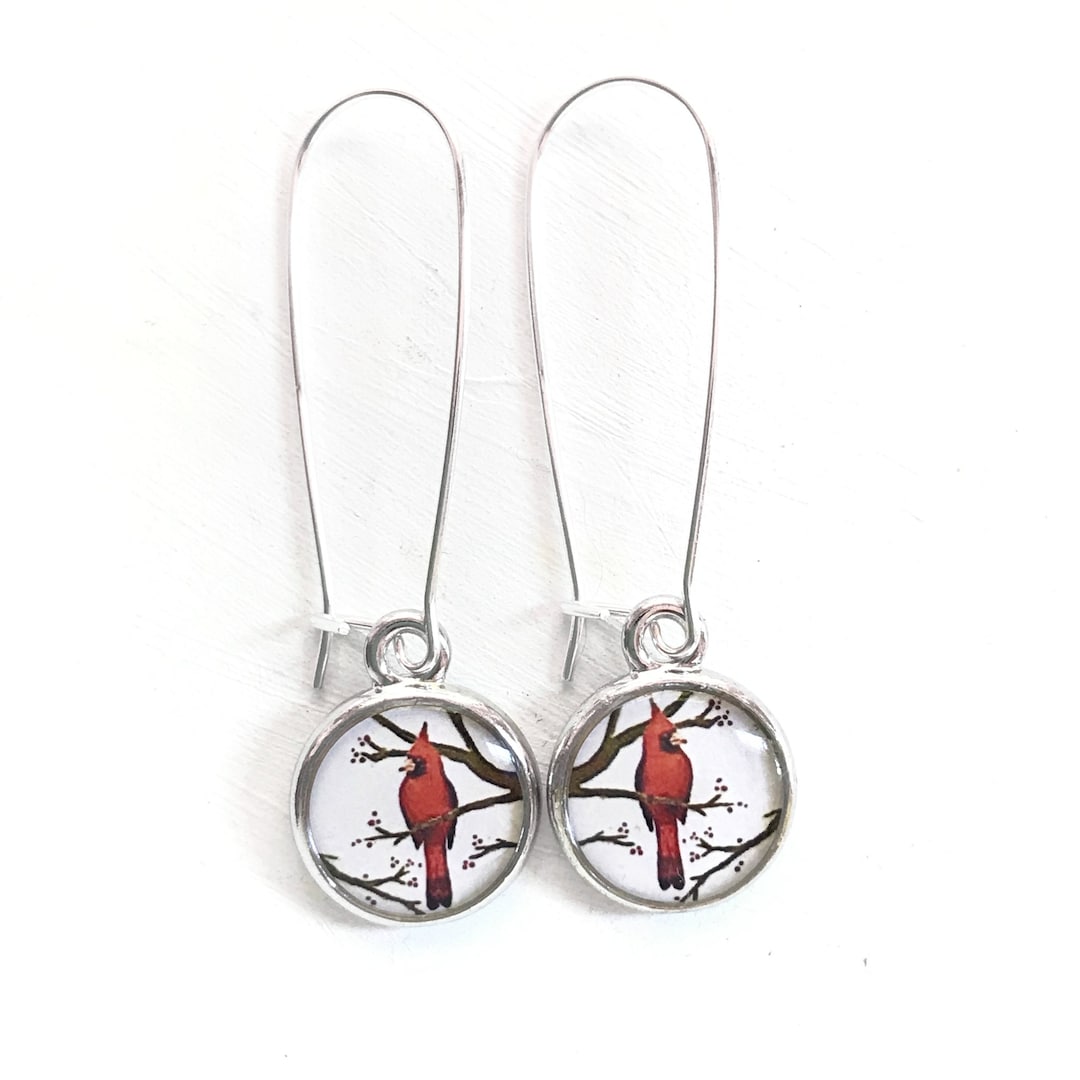 Cardinal Earrings, Pretty Red Bird Gift, Cardinal Jewelry, Bird