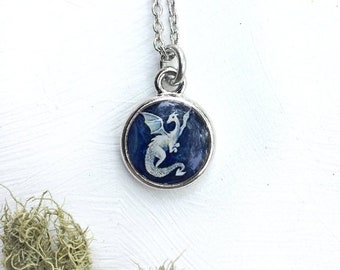 Small Dragon Necklace, Blue Dragon, Dragon Art, Dragon Necklace, Dragon Jewelry, Dragon Lover