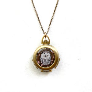 Hedgehog Locket, Hedgehog necklace, Hedgehog Art, Hedgehog Painting