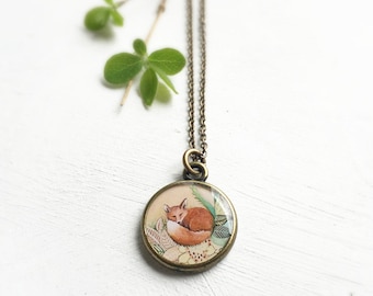 Handmade FOX NECKLACE, Illustrated Fox Jewelry, Red Fox Necklace, Fox Art Necklace, Handmade Woodland Pendant