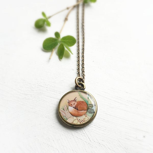 Handmade FOX NECKLACE, Illustrated Fox Jewelry, Red Fox Necklace, Fox Art Necklace, Handmade Woodland Pendant