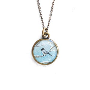 Chickadee Necklace, Chickadee Jewelry, Bird Jewelry, Bird Lover, Gift for Bird Watcher, Winter Bird, Snowy Bird