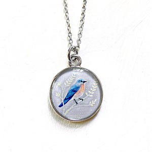 Bluebird Necklace: Original Resin Bird Jewelry, Eastern Bluebird