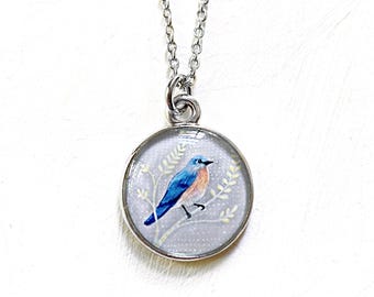 Bluebird Necklace, Bluebird of Happiness, Original Resin Jewelry, Silver Bird Necklace, Blue Bird,  Eastern Bluebird, Bird Jewelry