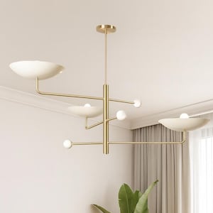 Lámpara de araña escultural moderna / Lámpara de techo de latón con varios brazos / Lámpara colgante de lujo para entrada / Lámpara de diseño contemporáneo