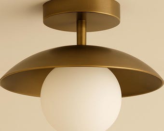 Modern Brass Dome Ceiling Light | Semi Flush Mount Fixture