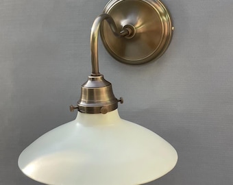 Vintage Brass Wall Sconce | Industrial Edison Lamp with White Shade