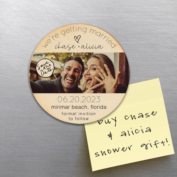 photo save the date wood magnet | photo save the date magnet wood circle magnet couples save the date lightweight wood magnet 22MAG-002