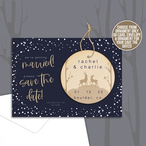 save the date winter cold themed save the date for winter wedding with keepsake ornament on save the date 22MAG-007
