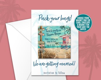 save the date beach destination wedding wood magnet and/or card beach save the date cards wood square lightweight wood magnet 22MAG-008