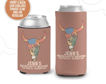 Bachelorette party can coolies | skull desert cactus personalized beverage insulators | slim or regular can size party favors MCC-298