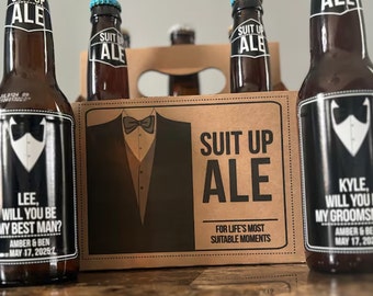 unique groomsman proposal funny beer custom labels / box craft beer groomsman best man proposal funny beer box suit up personalized labels