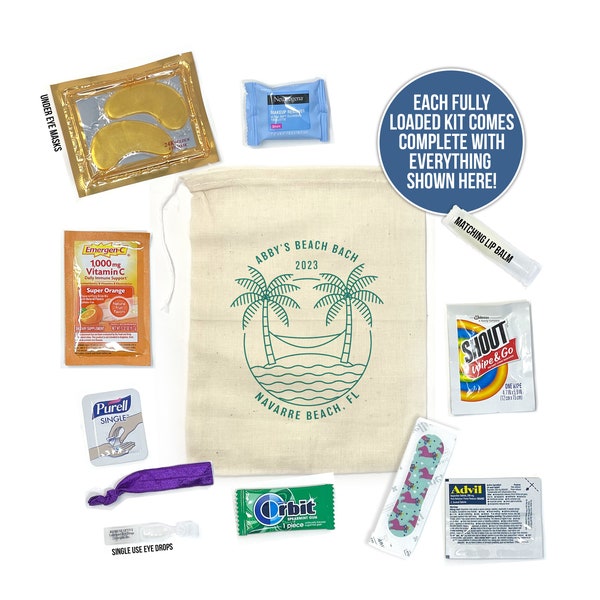 tropical beach bach favor kit bags hangover beauty bags for bachlorette beach party favor kit hangover kit survival kit simple beach favors
