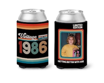 Retro Personalized Photo 40th 50th 60th Birthday Can Cooler | Picture 80s 70s Party Can Coolies