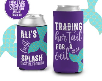 mermaid bachelorette party can coolers, can coolies for bachelorette mermaid theme parties last splash tail for veil MCC-309