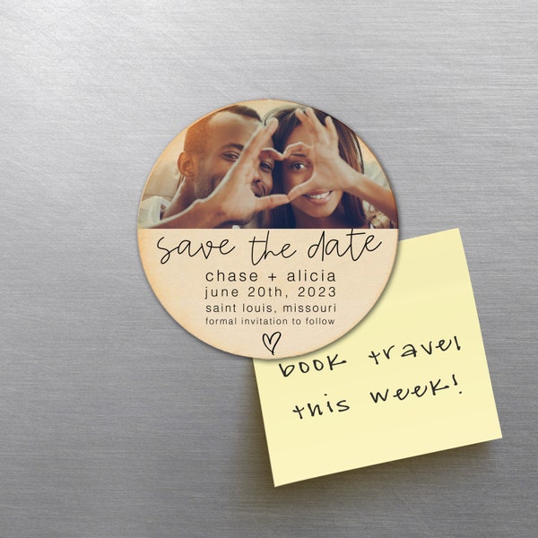 save the date wood magnet | photo save the date magnet wood round circle magnet couples save the date lightweight wood magnet 22MAG-005