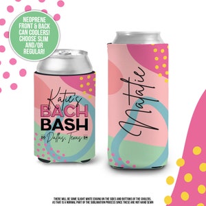 Bachelorette party can coolies | bach bash personalized beverage insulators | slim or regular can size party favors MCC-166