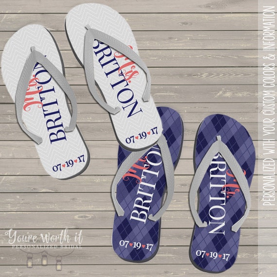 bride and groom flip flops personalized