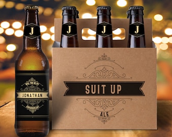 groomsman proposal beer box custom will you be my groomsman 6 pack carrier beer labels for groomsman | suit up beer holder labels groomsmen