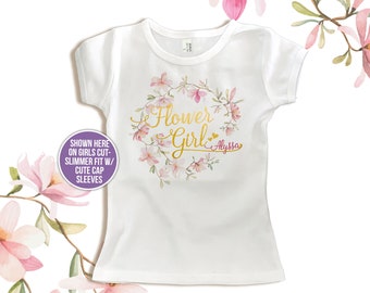 Floral Wreath Flower Girl personalized shirt CHOOSE foil or glitter - perfect for the soon to be flower girl - 22BRDL-026