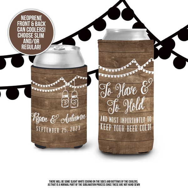 wedding can coolers for weddings to have and to hold and to keep your beer cold mason jars beverage insulator wedding MCC-015