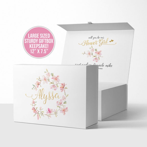 Flower girl proposal box gold foil bridesmaid box, flower girl gift boxes custom flowers, flower girl box will you be my  MBMB-013