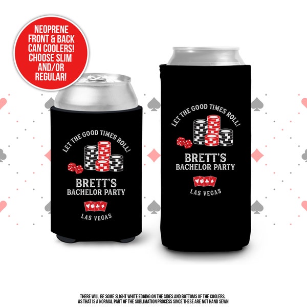 Bachelor party can coolies | let the good times roll personalized beverage insulators | casino vegas slim or regular can size favors MCC-223